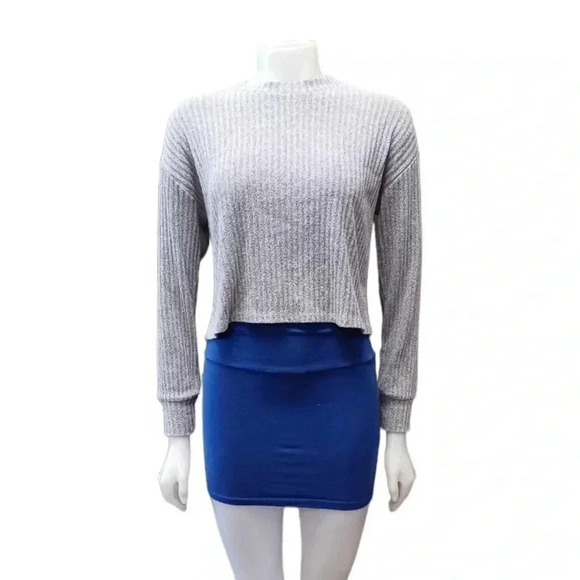 Aritzia Wilfred Free Grey Long Sleeve  Cropped Crew Neck Sweater Size XS - Picture 1 of 8